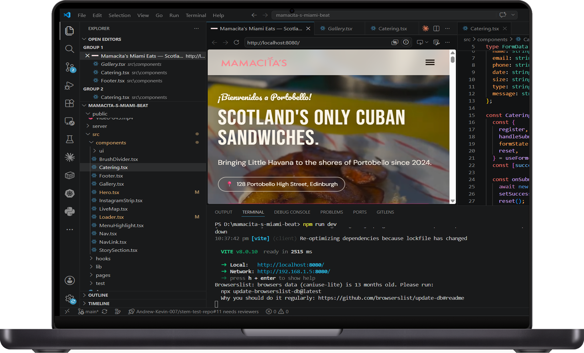 Mamacita's Miami Eats in development on a MacBook